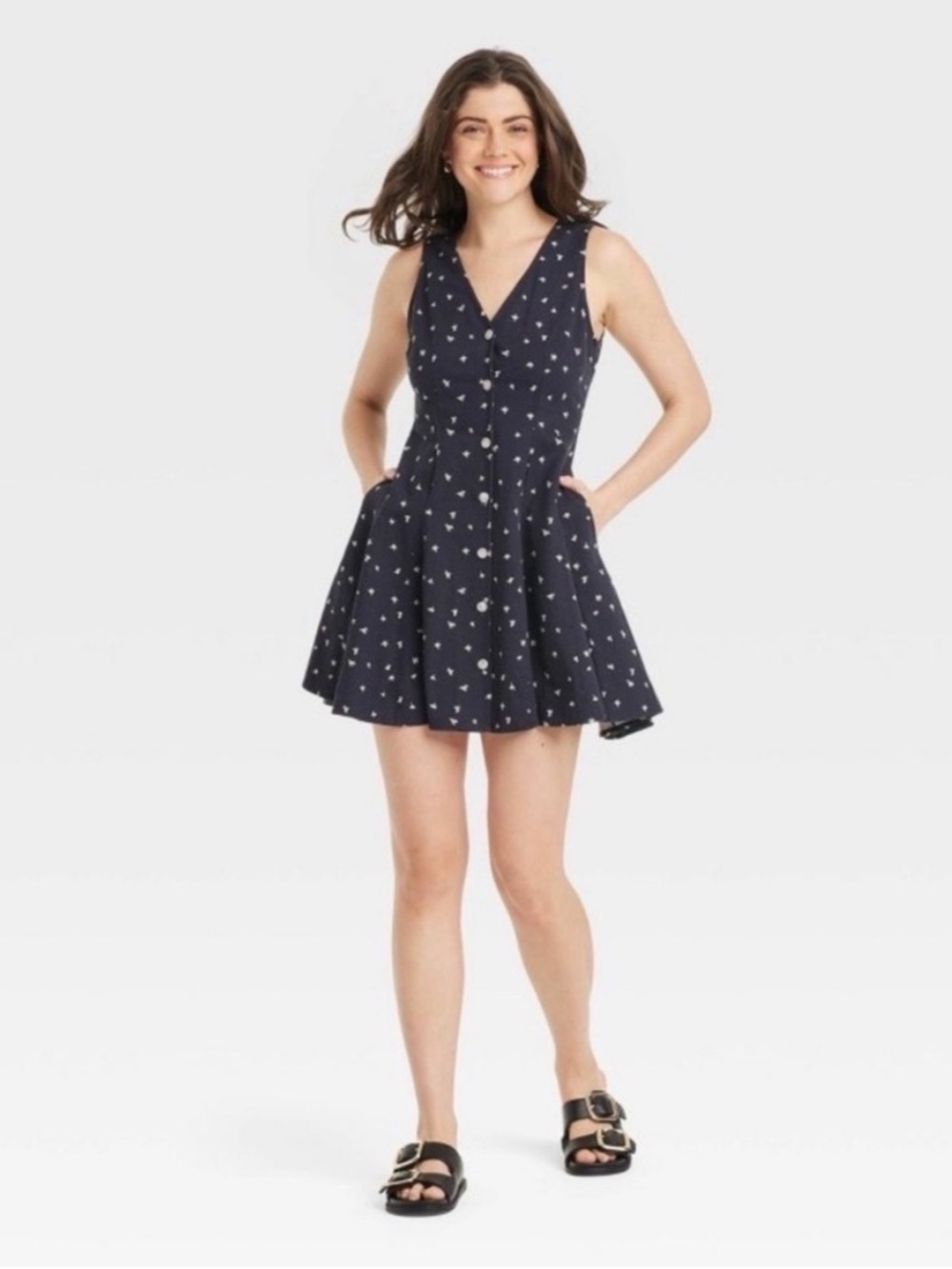 Universal Thread Navy Floral Button-Front Mini Dress